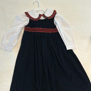 Gorgeous navy corduroy dress with red smocking w blouse. Heirloom. Size 4
